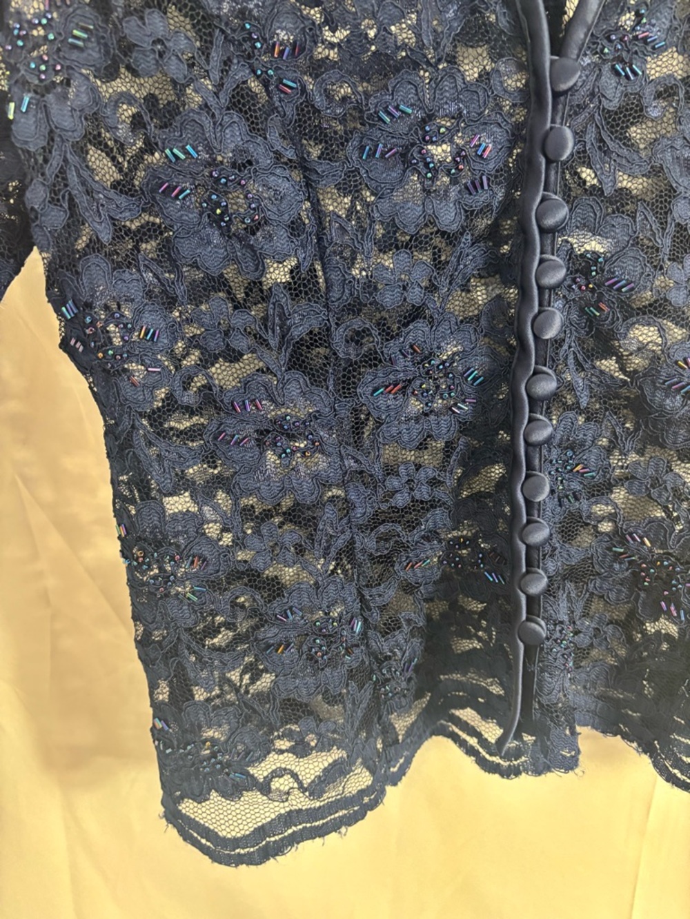 Lace Beaded Long Flare Sleeve Witchy Whimsigoth Sheer Button Up Blouse Size L - Picture 15 of 16
